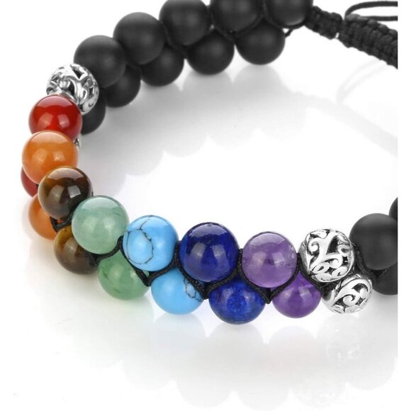 Matte Black Agate Crystals Yoga Stone Bead Chakra Relax Bracelet for Womens Mens - Picture 4 of 7